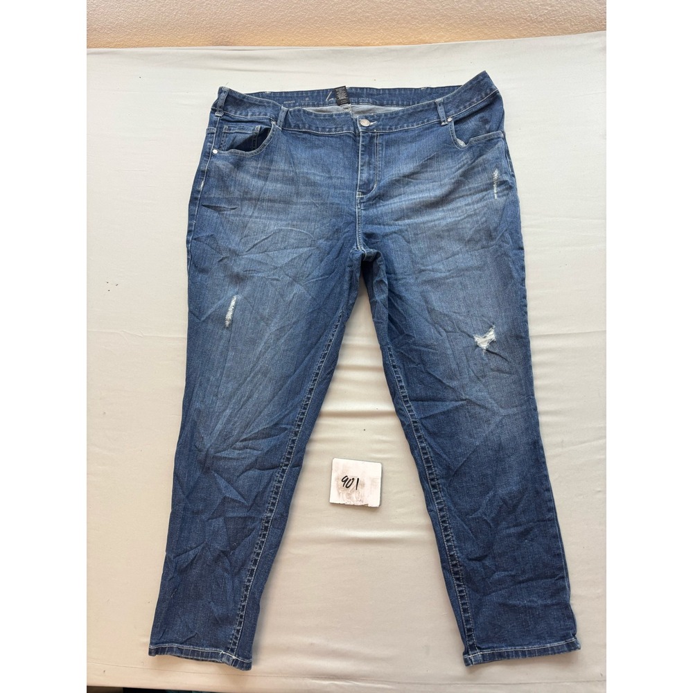 Lane Bryant Genius Fit Skinny Jeans Medium Wash Distressed Plus Size 28 Average